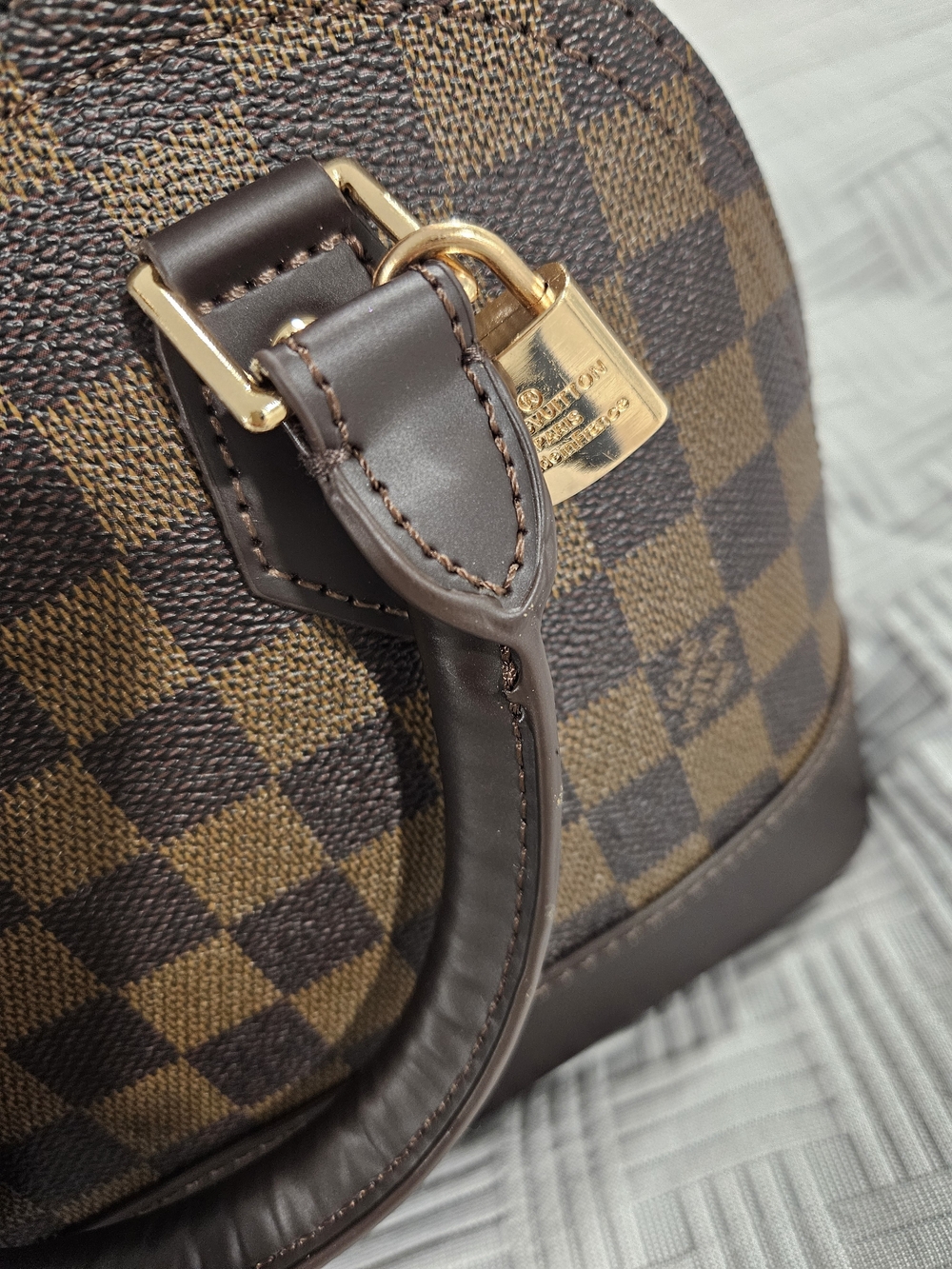 Brown Checkered Dome Satchel Fashion Bag - Picture 7 of 14